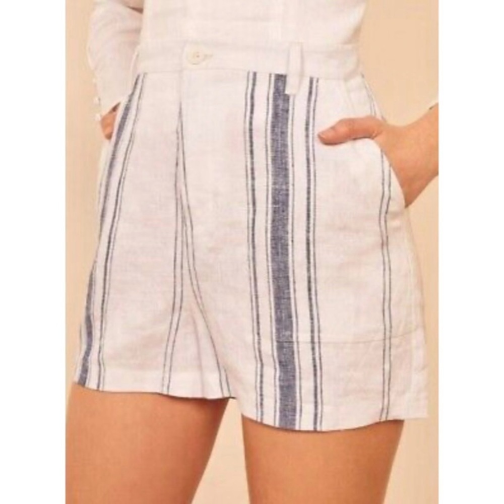 Reformation White Striped High Waisted Linen Sterling Short 0